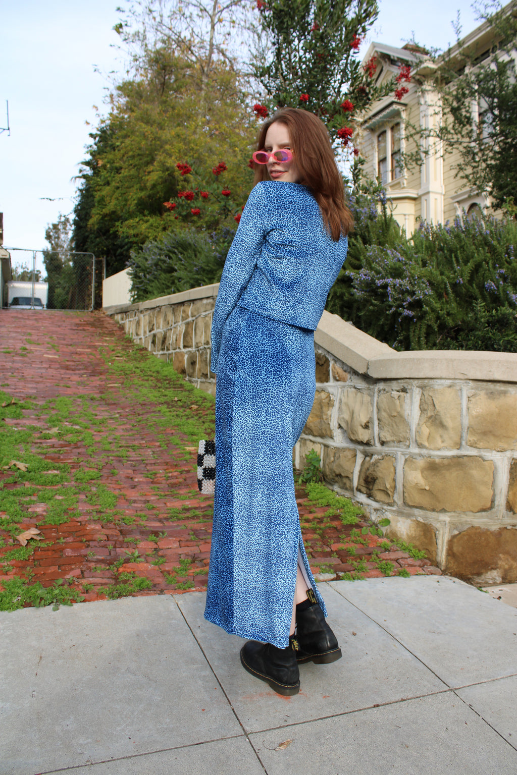The 90s Dress - Blue Leopard Velvet